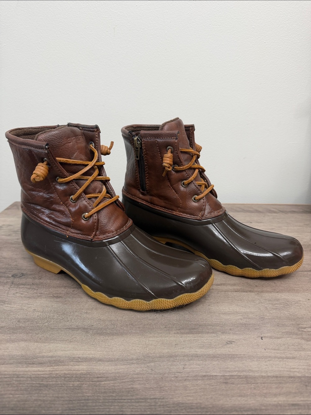 Sperry Girls Brown Leather Duck Boots with Dark Brown Shell
